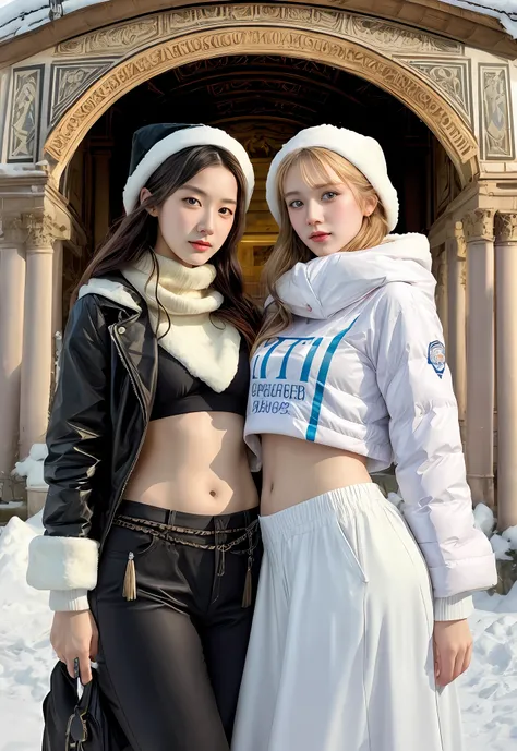 modelshoot style,winter,snowy, (extremely detailed CG unity 8k wallpaper),winter,snowy,full shot body photo of the most beautiful artwork in the world, stunningly beautiful photo realistic cute women, a hyper realistic ultra detailed photograph of a beauti...