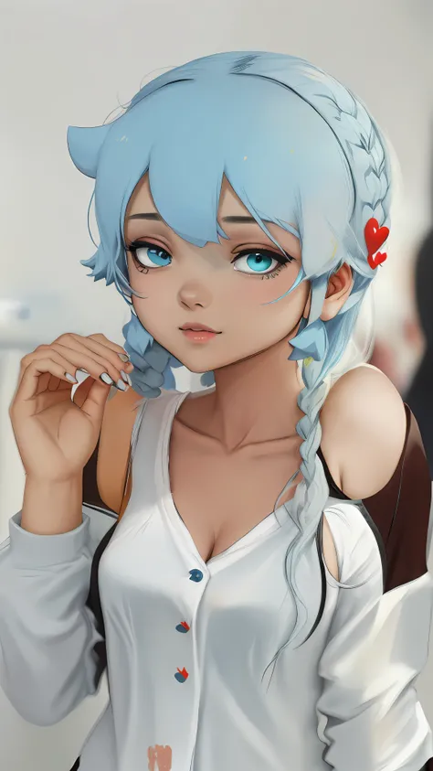 1girl, Aqua_olho, Aqua_Unhas, azul_Hair, azul_Unhas, Close-up, Unhas, Hair_enfeite, Hemsune_amigo, Heart, Heart_Hands, Longas_Hair, Olhando_em_visualizador, prego_Polish, gravema, camisa, Mangas, Mangas_camisa, sozinho, Caudas duplas, muito_Longas_Hair, Br...
