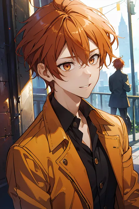 (high-quality, breathtaking),(expressive eyes, perfect face), 1boy, male, solo, short, young boy, short orange hair, orange eyes...