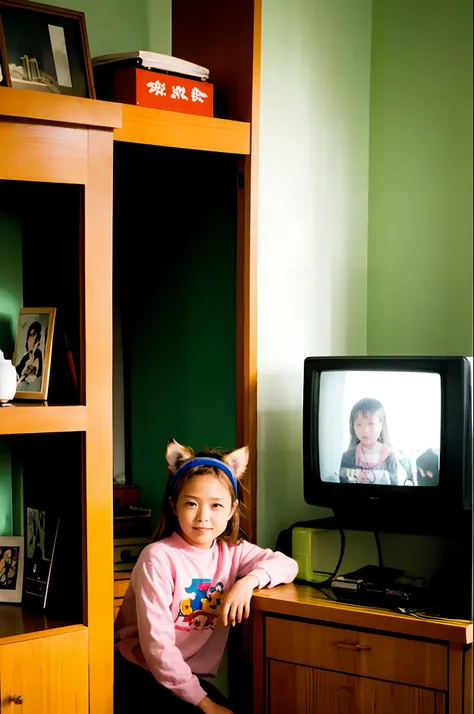 masutepiece, best quality, indoors, 1girl in,sitting, animal ears, komono, blonde hair, long hair、by the window