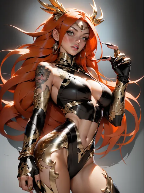 ((( melhor qualidade ))), ((( obra prima ))), ((( Absurdo ))), ((( corpo inteiro))), muscular woman and beautiful warrior Barbara with long metal claws, roupa preta e vermelha com metal, Conan or barbarian style, estilo Simon Bisley para uma capa da revist...