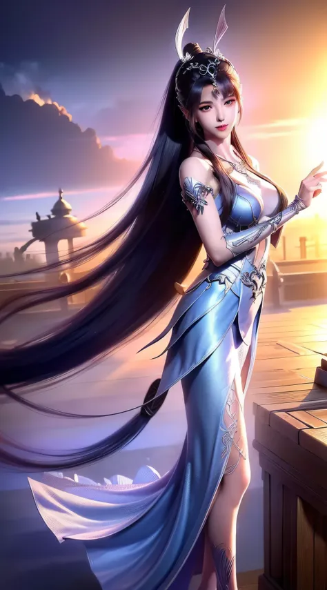 Close-up of a woman in a silver blue dress,Cheng Weipan Art Station,Xiuxian sense of technology,detailed fantasy art,Stunning character art,Epic and refined character art,beautiful armor,Extremely detailed artistic germination,detailed digital anime art, A...