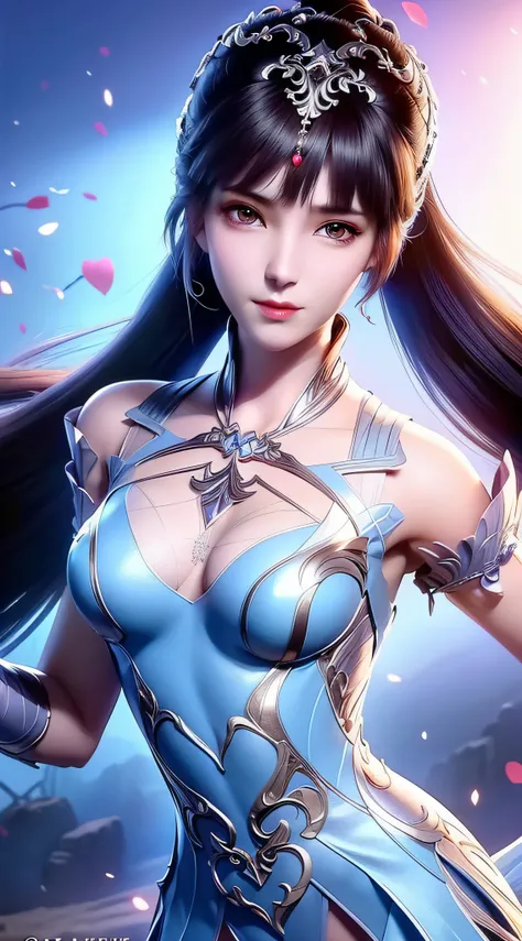 Close-up of a woman in a silver blue dress,Cheng Weipan Art Station,Xiuxian sense of technology,detailed fantasy art,Stunning character art,Epic and refined character art,beautiful armor,Extremely detailed artistic germination,detailed digital anime art, A...