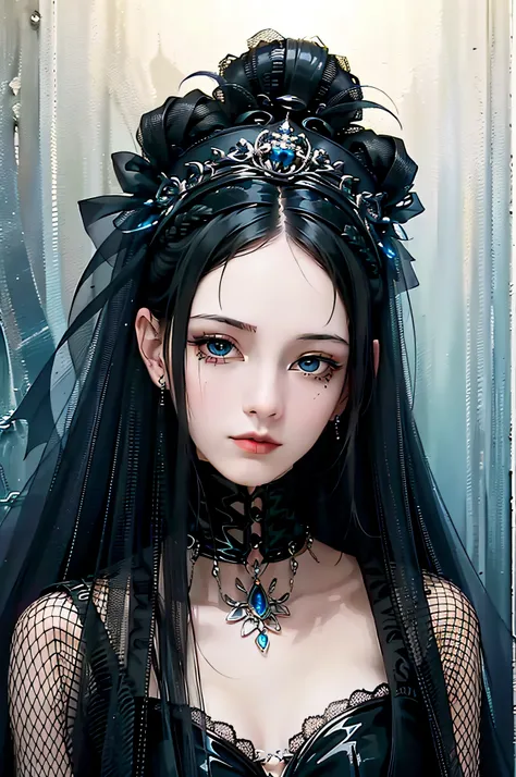 a close up of a woman wearing a crown and a black dress, dark fantasy style art, fantasy art style, a beautiful fantasy empress,...