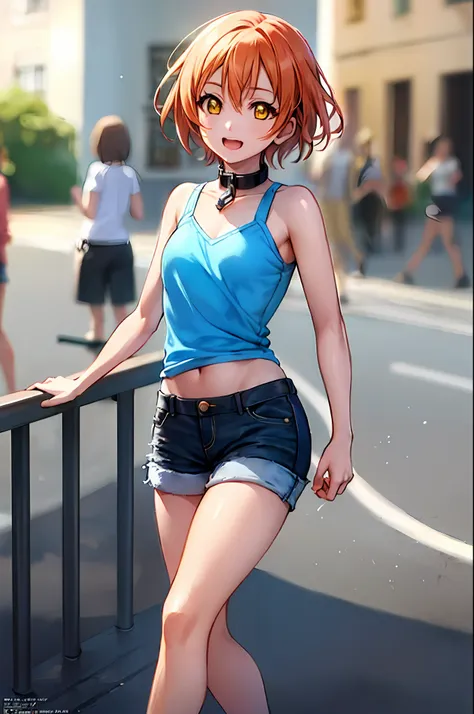 hoshizora rin,((medium breast, tomboy girls, small head)), daylight, sunlight, (chiseled abs : 1.1), (perfect body : 1.1), (shor...