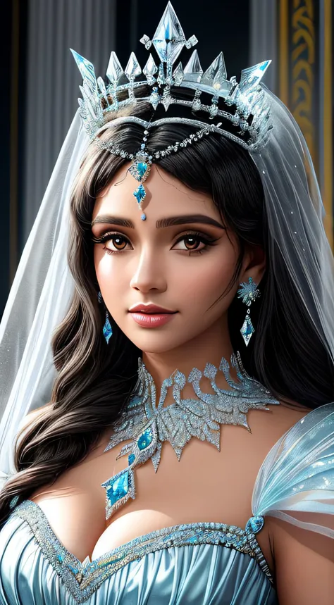 A closeup of a TIA with blue and white crystals on a black surface, tiara com safira, Coroa de joias, coroa de joias, tiara azul, coroa ornamentada joias, Crown of the Silver Prince, coroa de cristal, coroa real, coroa de engrenagens azuis e diamantes, rea...