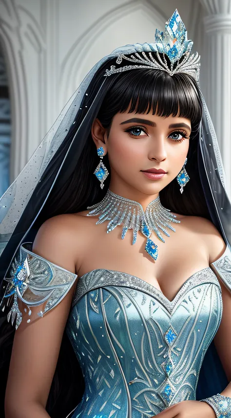A closeup of a TIA with blue and white crystals on a black surface, tiara com safira, Coroa de joias, coroa de joias, tiara azul, coroa ornamentada joias, Crown of the Silver Prince, coroa de cristal, coroa real, coroa de engrenagens azuis e diamantes, rea...