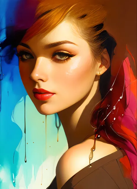 gil elvgren a woman by agnes cecile, luminous design, pastel colours, ink drips, autumn lights