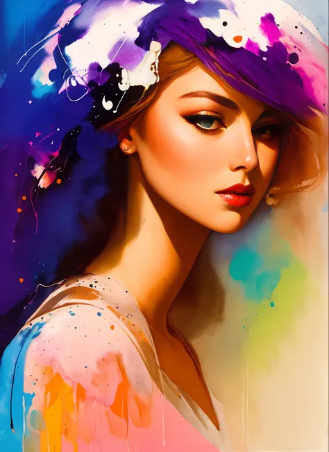 gil elvgren a woman by agnes cecile, luminous design, pastel colours, ink drips, autumn lights