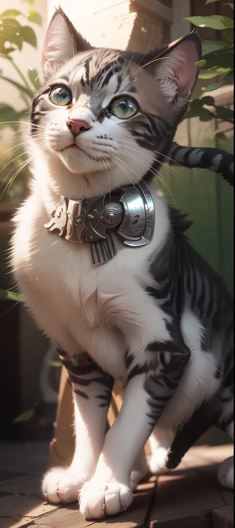 Uma linda gata ((Close-up, Anthropomorphic cat standing in medieval armor):1.5), fotorrealista, ultra-detalhado, detalhes intrincados, 8k, super detalhado, volumático, HDR, Realistic, Motor irreal, 16k, (((foco nítido))), octan render, da mais alta qualida...