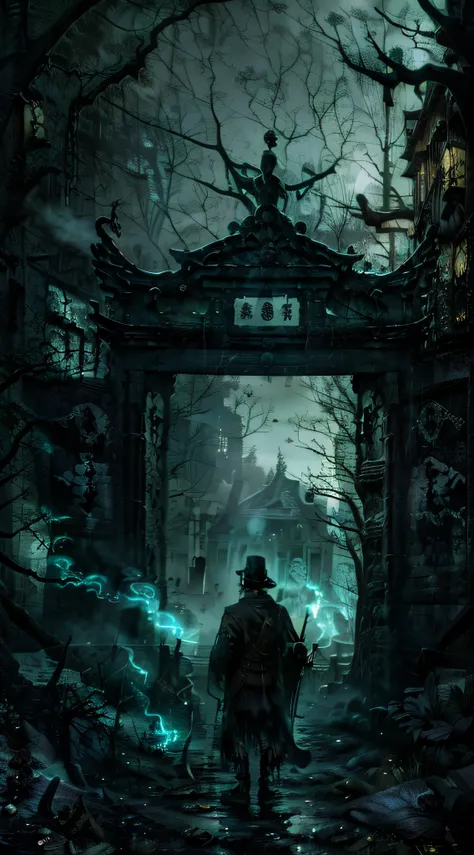 sherlock holmes ＆ john watson, masutepiece, photographic quality, ultra-precise, torii gate, prohibited places for japan, dark f...