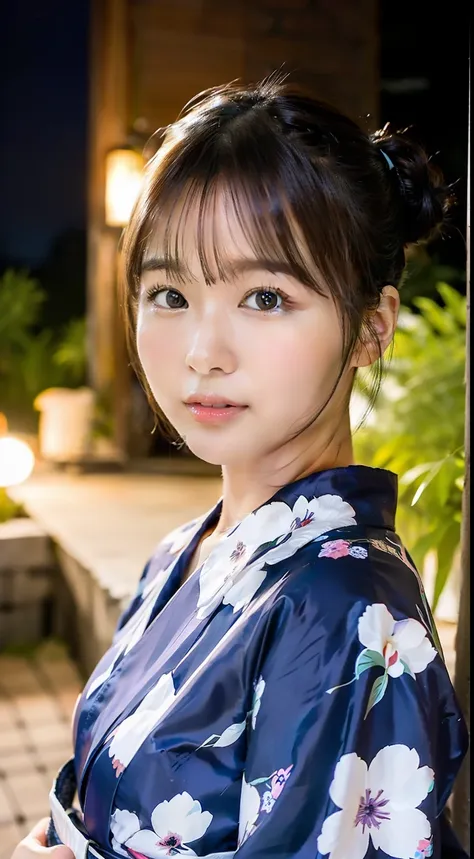 top-quality、finely detail、(((beautiful one girl)))、extremely detailed eye and face、wistful expression、cute yukata、yukata with mo...