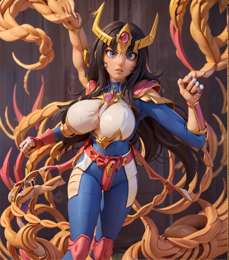 Ultra-high saturation(tmasterpiece), fully body photo,Panorama characters,Full body figures,(best qualtiy),(1girll,Standing in the middle of),cool-pose,super wide shot, sface focus,sexy armor,No underwear,Naked,Bling armor,Fine fine skin,Plump breasts,Expo...