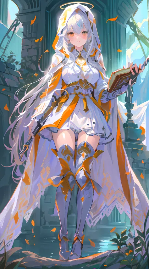 ((((Best quality))), (((Ultra detailed))), (((Masterpiece))), illustration,(1girll:1.5),
1girll, Solo, Very long hair, view the viewer, Hair_between_Eyes,White hair, Orange eyes, Shoulder armor, bangs, Big breasts, Floating_Hair, The upper part of the body...