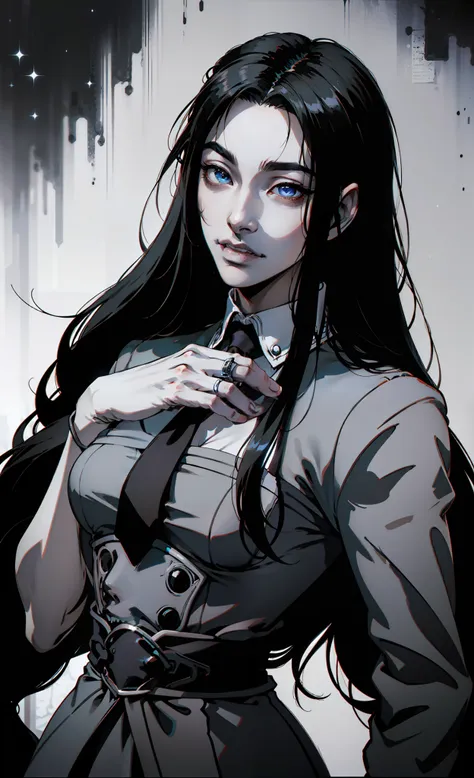 close-up of a girl in a suit and tie, androgynous vampire, junji ito 4 k, with long dark hair, ito junji art, style of junji ito...