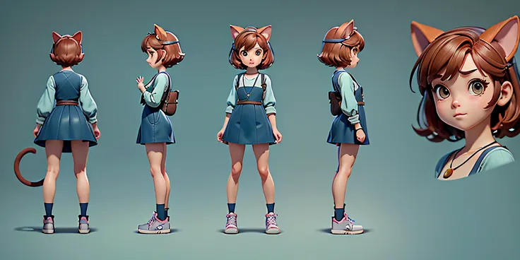 (Exact same character table :1.4)(Gradient background:1.2), (Simple studio background:1.2), (Best quality, Masterpiece), (Realistic), RAW photo.No text(Best quality:1.3, Masterpiece:1.3), (tchibi), A cat-eared girl, 3 years old, Cute and lively, with short...