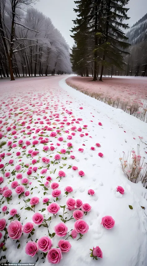 there are many roses lying on the snow, really beautiful nature, beautiful nature, rosette, unbelievably beautiful, rosses, with...