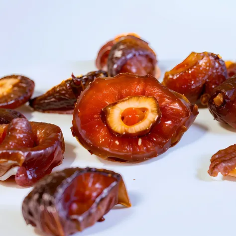 There were many dried dates on the white plate on the table, eating rotting fruit, dead fruits, fruitcore, salt, Alabama, Date, delicacy, ham, close-up product photo, manuka, seen from the side, amber, Fruit, oregon, glazed, arizona, Belgium, Morocco, cent...