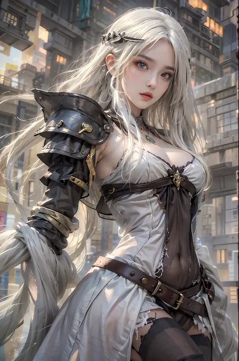 photorealistic, high resolution, 1 girl, hips up, white long hair, beautiful eyes, normal breast, dark souls style