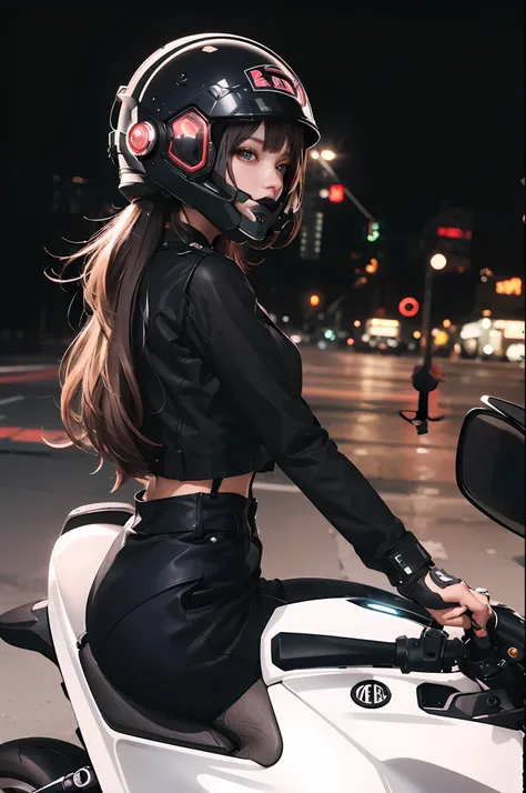 (best qualtiy，a high resolution)，girl on motorcycle with helmet, 8 k, 4 k, guviz-style artwork, 8k, cyber punk girl, 4k wallpape...