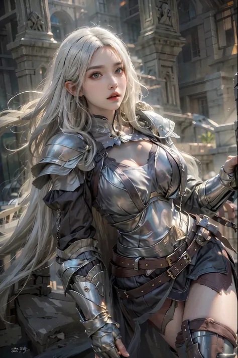 photorealistic, high resolution, 1 girl, hips up, white long hair, beautiful eyes, normal breast, dark souls style, knight armor