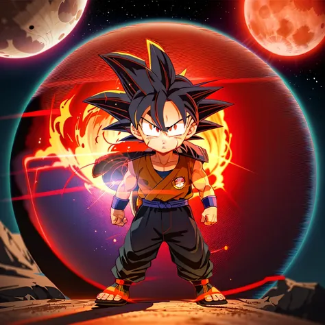 a red moon with a silhouette of a young goku, son goku, character dragonball, dragon ball, human goku, dragonball, dragon ball c...