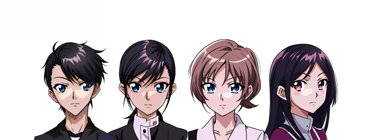 Anime characters with long and black hair in a row, persona art style, evangelionic illustration, Guviz, Guviz-style artwork, Anime style portrait, official fanart, offcial art, portrait n - 9, Digital anime illustration, anime moe art style, Stylized anim...