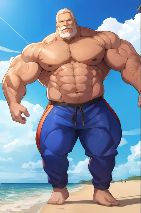 muscular old man standing in beach