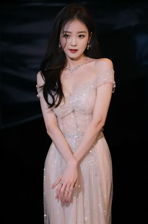 a close up of a woman in a dress posing for a picture, hwang se - on, elegant dress, jia, wearing long gown, elegant glamor pose...