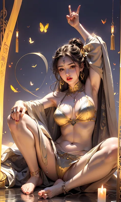 (RAW: 1.2), (Realistic: 1.4), (Clarity: 1.4), (Two Women), 16 years old, ((Height: 2.0)), ((Obesity: 1.6)) ((Tongue nails), (Lip nails), (Umbilical nails), gemstones refract dazzling light))), ((Breasts: 1.8), (areola: 2), (Abs: 0.7), (Buttocks: 2.0), (Pale skin, thin skin, seductive expression, double eyelids, jelly textured lips, glowing lips, Cherry small mouth, small upturned lips, lip studs under the lips, pattern under the eyes, gold pattern tattooed on the forehead, diamond setting on the forehead, shiny hair on the forehead, (((flawless skin texture))), real pores, textured skin, (wearing gems, pearls, emerald, amber,), (dynamic hair, high ponytail hairstyle, beaded hairpins, layered hair, wet hair, loose hair, wet skin texture), sweat dripping all over, shiny skin, glowing skin, radiant, eyes looking at the camera, High Quality Detail, Cinematic Lighting, ((Backlight)),Absurd, Unbelievably Ridiculous, Huge File Size, Ultra Detailed, High Resolution, Very Detailed, Best Quality, Masterpiece, Illustration, Very Detailed, CG, Unified, 8k Wallpaper, Amazing, Fine Detail, Masterpiece, Light on Face, Backlight, Cinematic Lighting, (((Wide Angle Lens)))), (((Fisheye))), ((Side to Lens)), ((View from below)), ((Height Jumpers Stature Proportions)),((( No panties)))),(((No pants)))),(No socks)))),((No skirt)))),((No shoes)))),(Barefoot))),((Dynamic Pose)), (Fighting Stance))), ((Whole body))), ((Leg Raise)), (Leg Apart)))), (Greek Foot), (Carefully Groomed Nails),(((Delicate Small Toes, Perfect Toes)))), (Camel Toes),((Correct Body Structure)),((( Correct dissection))),(((Clothing: transparent cheongsam made of transparent plastic, high slit design))),(Gemstones, diamonds, pendants, necklaces, waist chains, stud earrings, earrings, bracelets, anklets)),(((Sword flying, clothes fluttering in the wind))),(((Cloudy and Void World))),(Flying sword with gemstones))),(Golden runes painted on the body))),((Body floating in the air, feet in the air, toes off the ground, fl