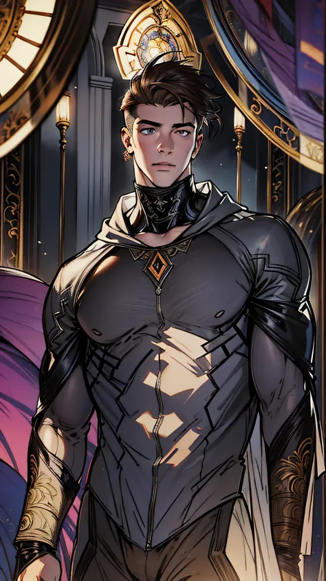 (Homem moreno musculoso:1.2),[Intense lighting:1.1+realce nas cores:1.1],sem camisa, close-up, bronzeado, olhar penetrante, master part, melhor qualidade, high resolution: 1.4), circunstanciado, detalhes intrincados, 4k,  arte de linha, linhas finas, sem p...