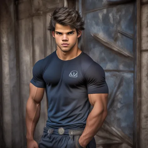 an 18-year-old boy bodybuilder, embodying the perfect fusion of zach savoie and taylor lautner, exuding an aura of strength and ...