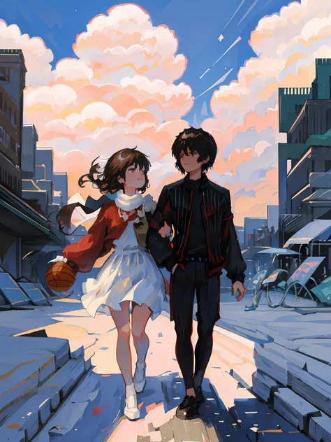 Anime couple in the sky background field, two guys,Anime Cloud, Guweiz e Makoto Shinkai, sakimichan and makoto shinkai, in the style of makoto shinkai, beautifull puffy clouds. Anime, Fiona Staples e Makoto Shinkai, Makoto Shinkai and Artgerm, High-quality...