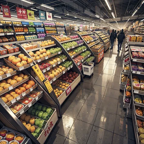 Ridiculous resolution,A high resolution,(tmasterpiece:1.4),Hyper-detailing,Supermarket,Zombie apocalypse,Zombie outbreak