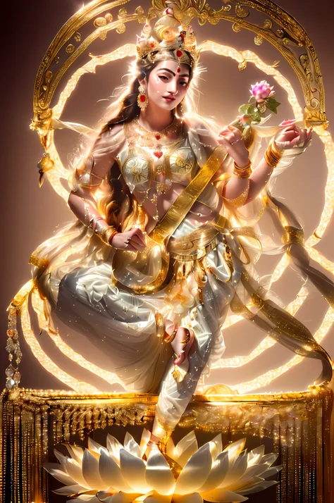 beauty playing sita on a lotus, beautiful figure，white skin of the，medium-sized chest，delicate，perfect body structure，exquisite ...