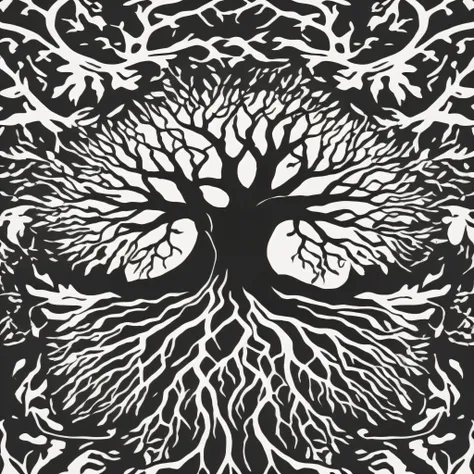 roots + tree crest symbol, black and white