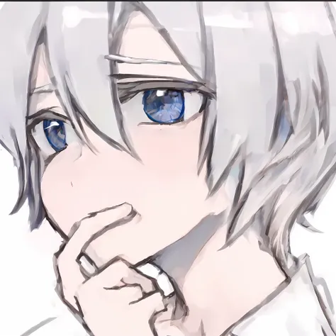 what is the anime boy with white hair and blue eyes looking at, detailed anime soft face, 2 d anime style, detailed anime face, ...