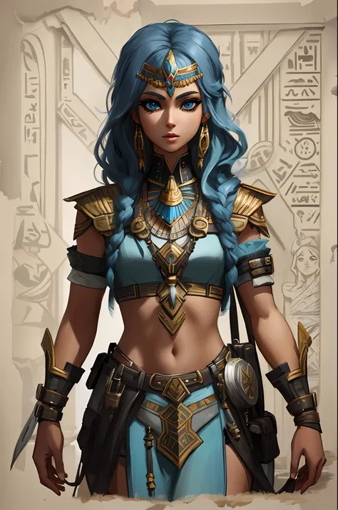 mulher arafed com cabelo azul e cabelo azul vestindo um traje, Deviantart ArtStation cgscosiety, personagem de fantasia hiperdetalhado, Deviantart ArtStation, valkyrie style character, Alexandra Fomina Artstation, android girl in egyptian ruins, trending i...