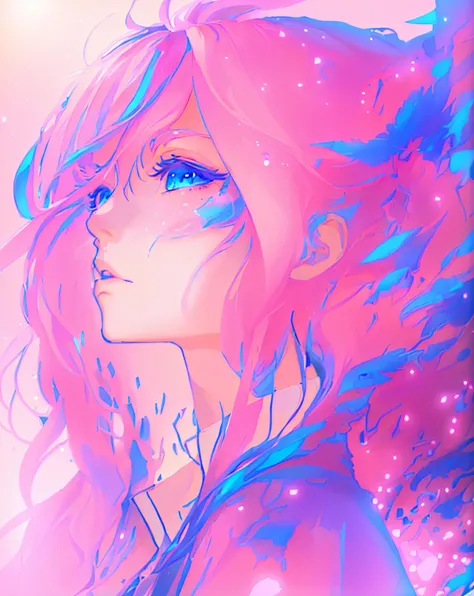 a woman with pink hair and blue eyes is staring at the sky, anime art wallpaper 4 k, anime art wallpaper 4k, detailed digital anime art, digital anime art, anime styled digital art, anime style 4 k, anime girl with cosmic hair, anime art wallpaper 8 k, stu...
