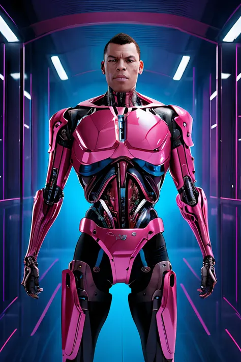 guttonerdjul23, imagem de meio corpo de um cyborg totalmente tecnologico, fios no lugar de vasos sanguineos, implantes roboticos no rosto, olho bionico, Artificial brain, corpo de metal e carne. Reslista, intrincado, UHD