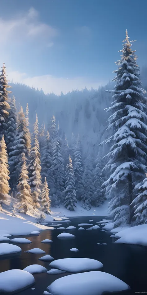 masterpiece, best quality, high quality, highly detailed cg unity 8k wallpaper, coniferous forest, silence, towering conifers co...