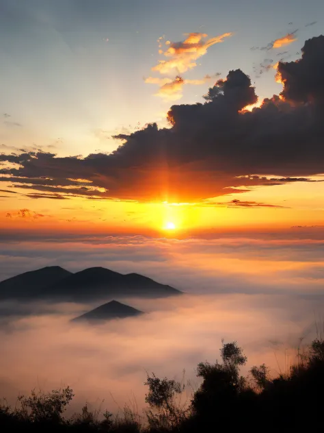 sunset in the clouds, ((obra-prima)), ((melhor qualidade))), ((Ultra Detalhe)), ((illustration)), ((realista)), (reflexos), foco nítido, frontlighting, sombras intensas,