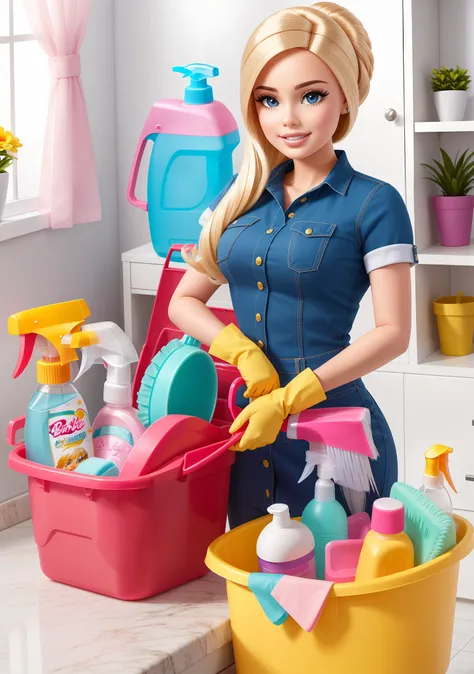 "introducing barbie as the charming and efficient cleaning chacha!! imagina a barbie en su uniforme, ready to leave every corner...