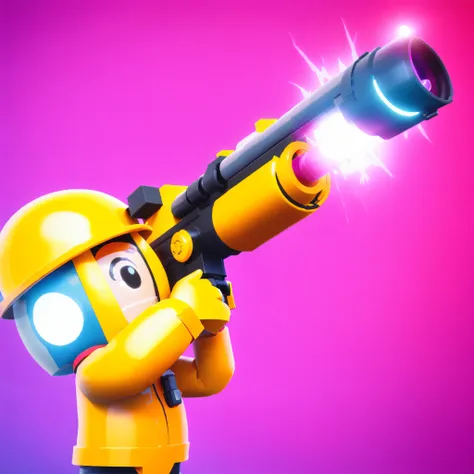 LEGO City Space Shooter - Captura de tela, 3D Icon for mobile game, Foguetes, holding a rocket launcher, laser cannon, blaster fogo brilhante como neon, foguete super legal, epic scope, 3D estilizado, Minipistola, toon boom render, pistola e bazuca, neon o...