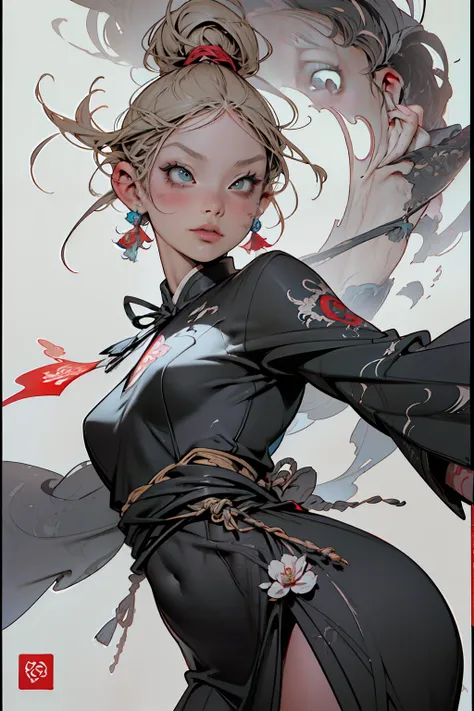 Toh-Yasu ARTISTIC ILLUSTRATION ETHER GAUZE> Ashley Alexiss dressed in black electric ribbon,central da face, dress with black electric ribbon, anime ::Jason Fabok e estilo Yoji Shinkawa ::2.0 comix illustration style, Estilo Tatoon , Comic book style ...