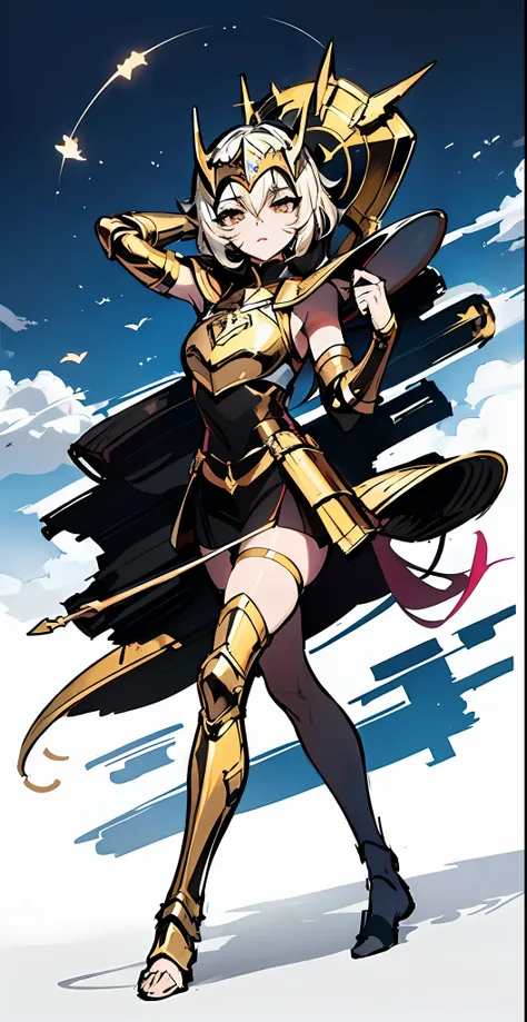 personagem de anime com espada e armadura na frente do fundo cinza, cavaleiro feminino, armadura branca brilhante, armadura branca e dourada pesada, armadura branca elegante, Menina da armadura, inspirado por Li Chevalier, armadura branca, com uma armadura...