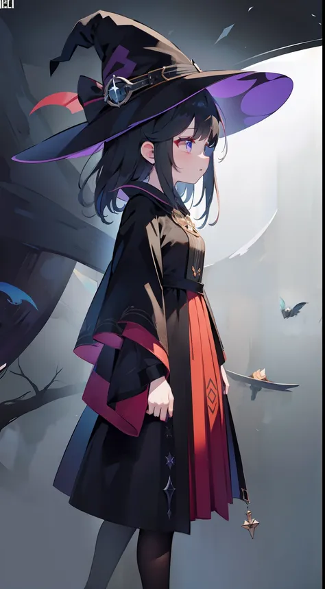 game character、profile、One girl、witch outfit、concept-art、witchs hat