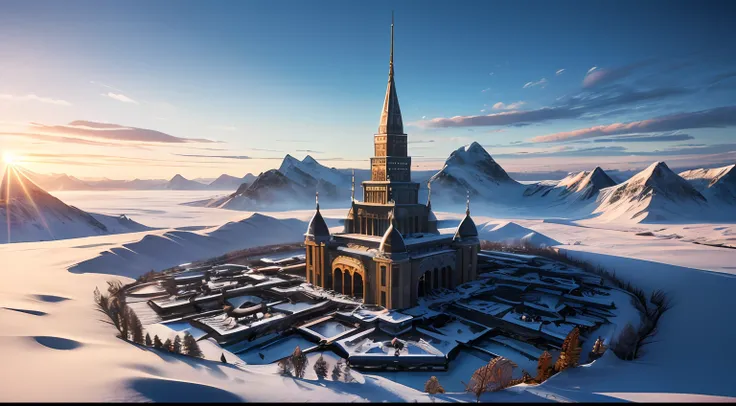 high details, best quality, 8k, [ultra detailed], masterpiece, best quality, (extremely detailed), ultra wide shot, RAW, photorealistic, fantasy art, a picture of a fantasy arctic tundra(1.6 intricate details, Masterpiece, best quality), with a snowy monta...