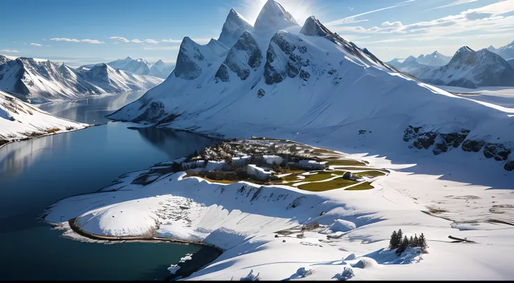 high details, best quality, 8k, [ultra detailed], masterpiece, best quality, (extremely detailed), ultra wide shot, RAW, photorealistic, fantasy art, a picture of a fantasy arctic tundra(1.6 intricate details, Masterpiece, best quality), with a snowy monta...