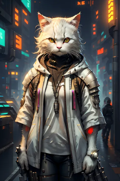 portrait, white c4ttitude, cyberpunk